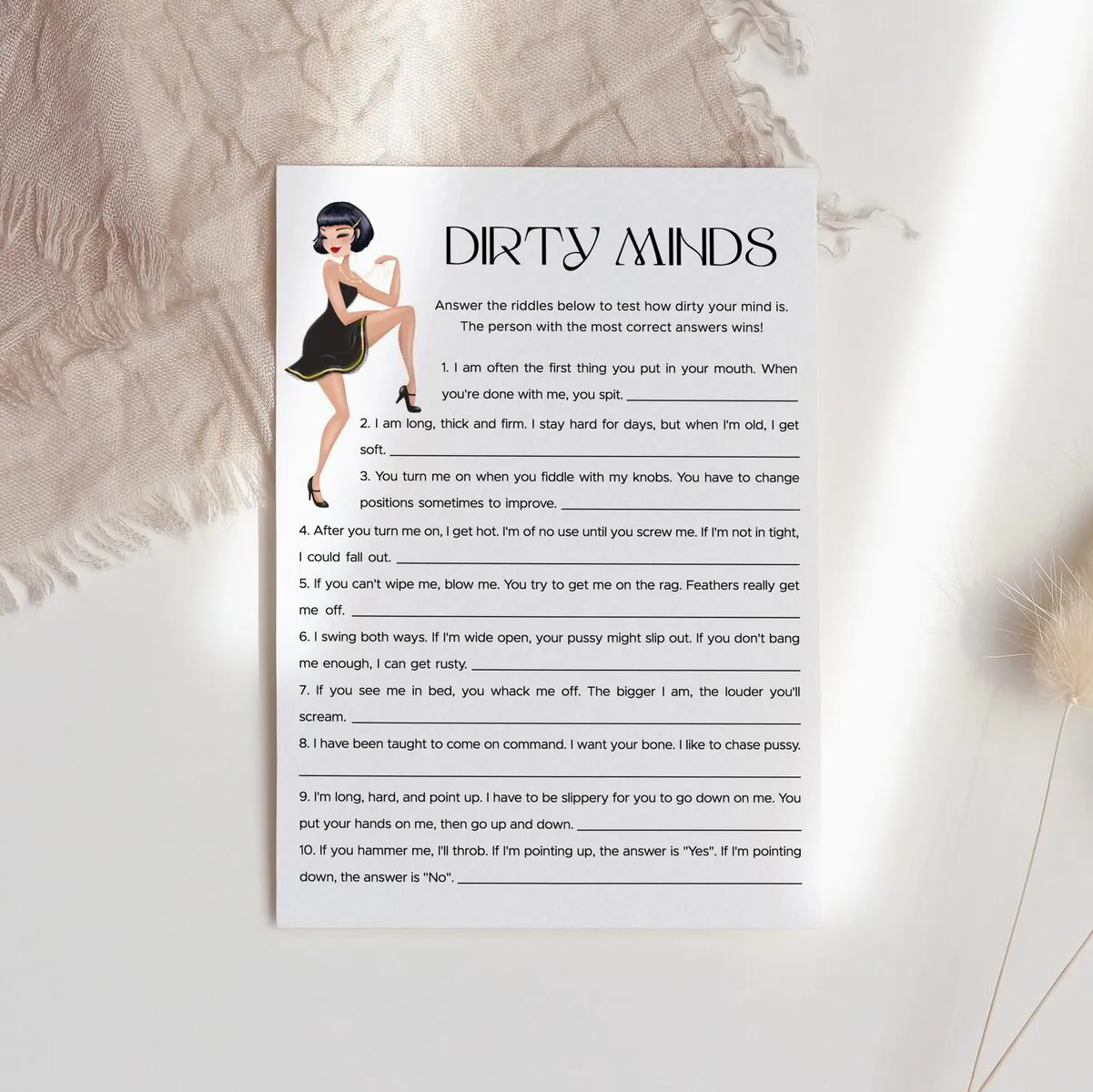 Flappers Bachelorette Party Dirty Minds Game Printable