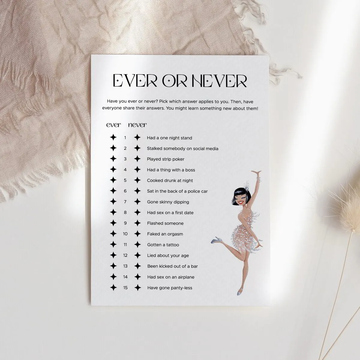 Flapper Themed Ladies Night Game Never Have I Ever Printable