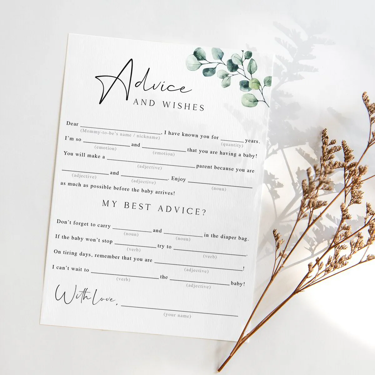 Advice and Wishes for the Mom-to-be Card Greenery Theme