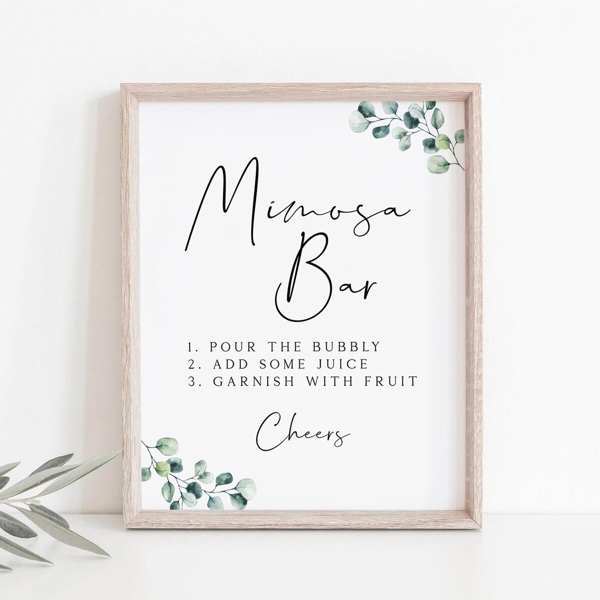 Mimosa Bar Sign Print Black and White Minimalist Wedding Signage