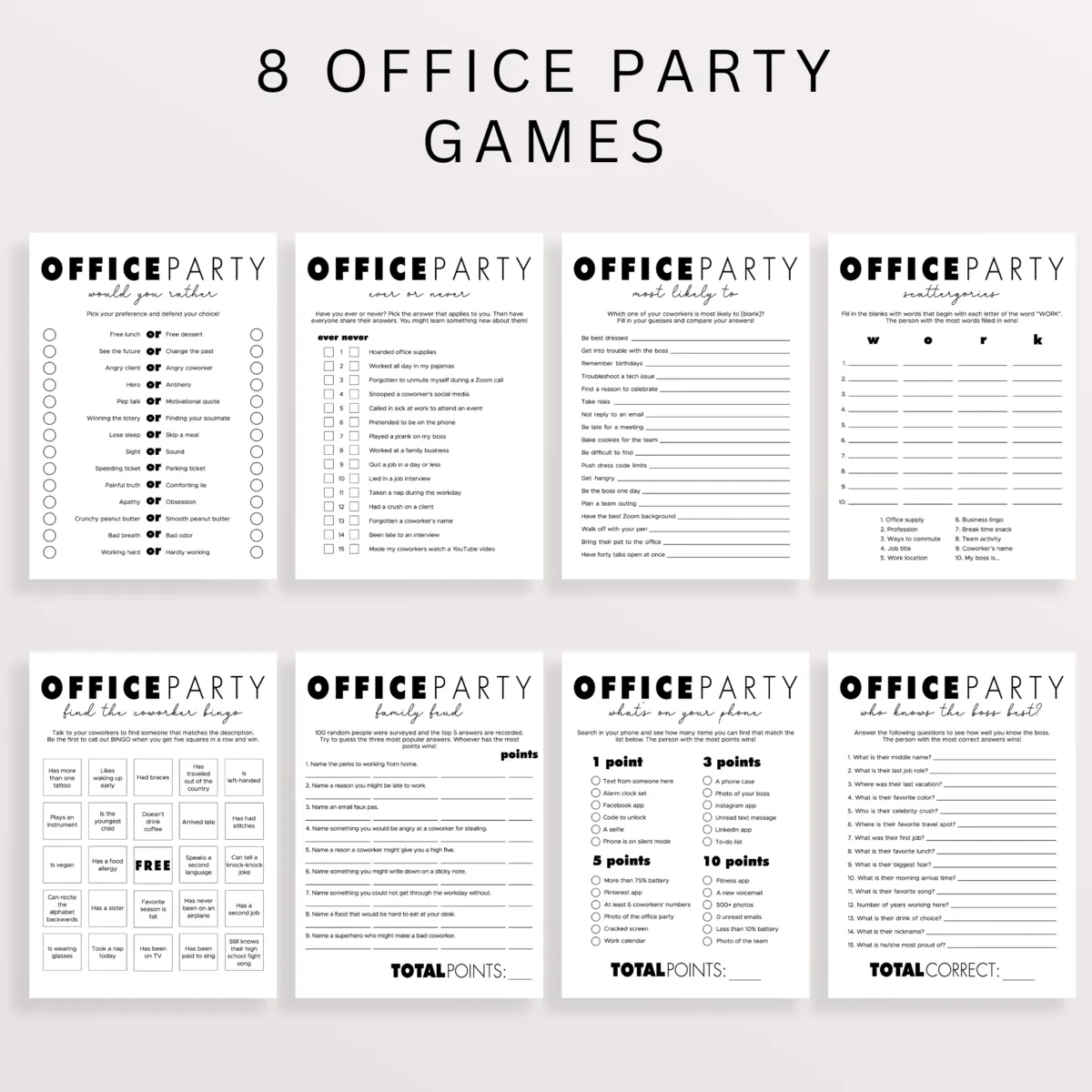 Editable Games for Office Party Ideas Minimalist Themed