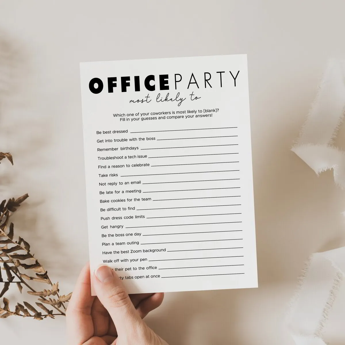 Most Likely To Party Games for Office Dinner Minimalist Theme