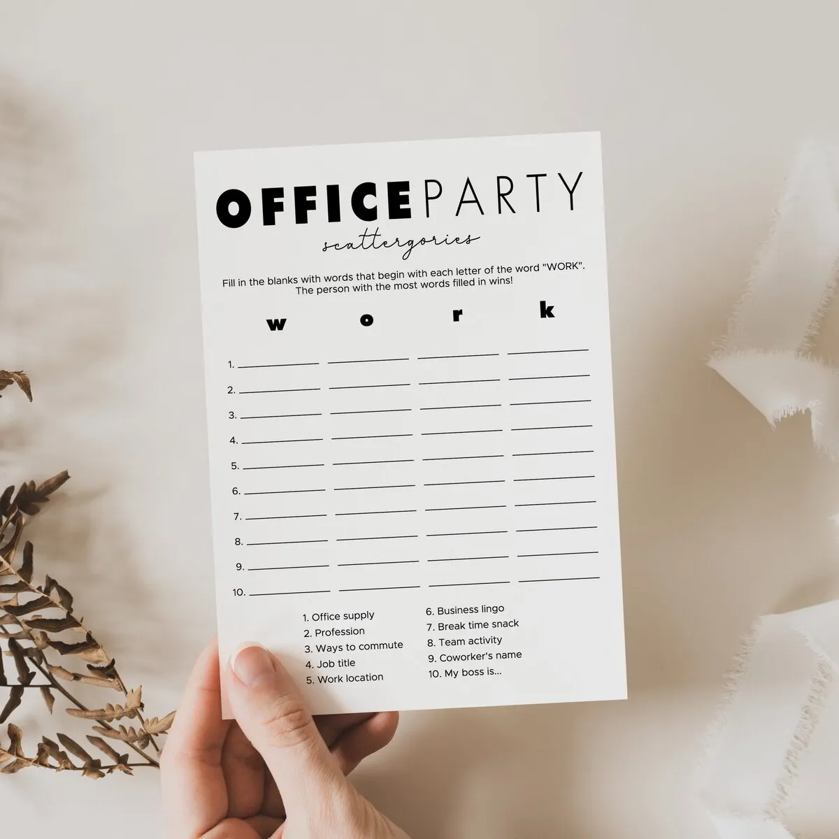 Clean Office Scattergories Party Games for Work Party