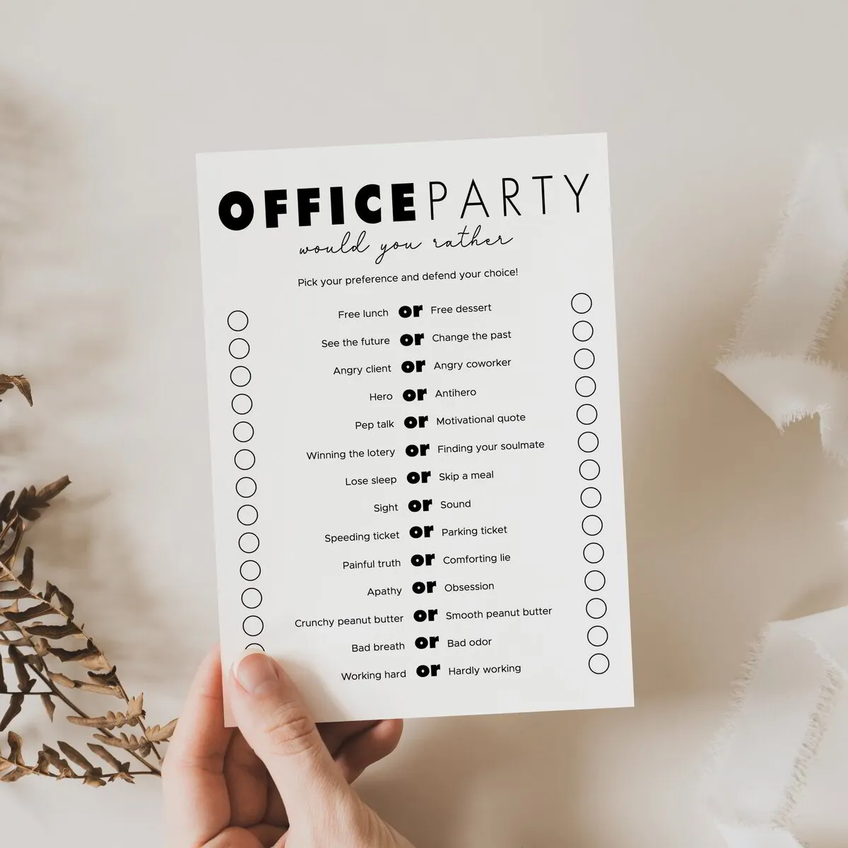 Office Would You Rather Questions Printable  14 This or That Questions –  LittleSizzle