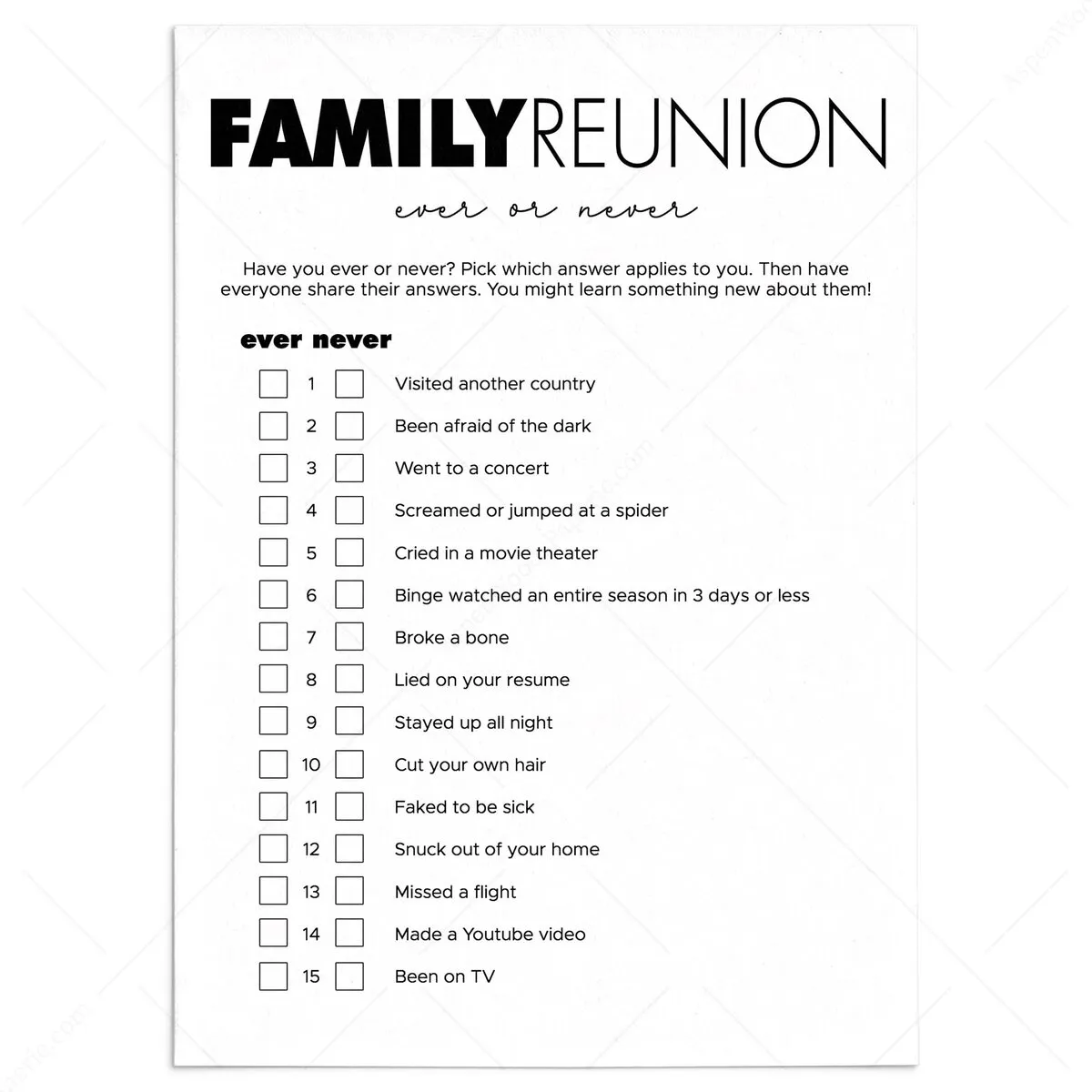 Never Have I Ever Game | Black and White Family Reunion Game Idea