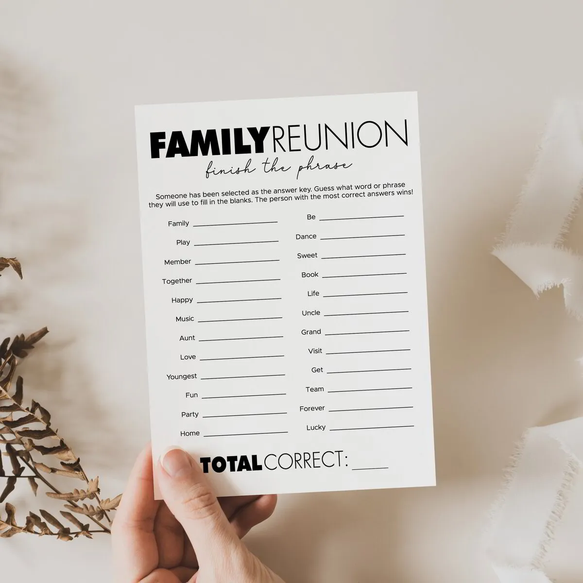 Finish the Phrase Game | Family Reunion Activity Ideas | Printable