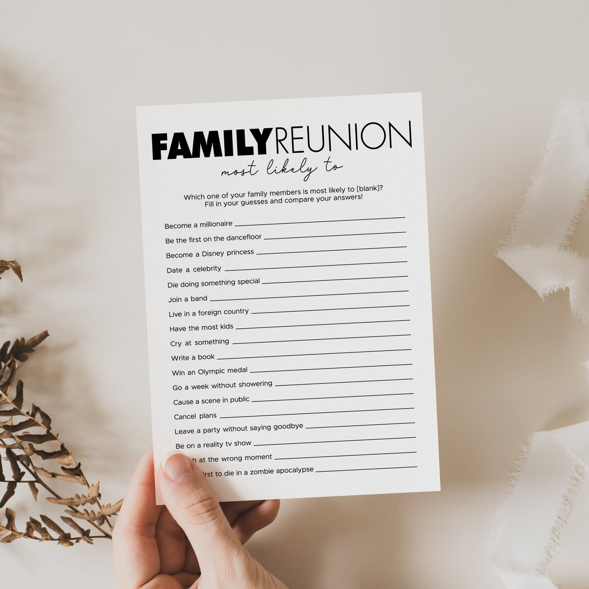 Whos Most Likely To Questions | Family Reunion Game Printable