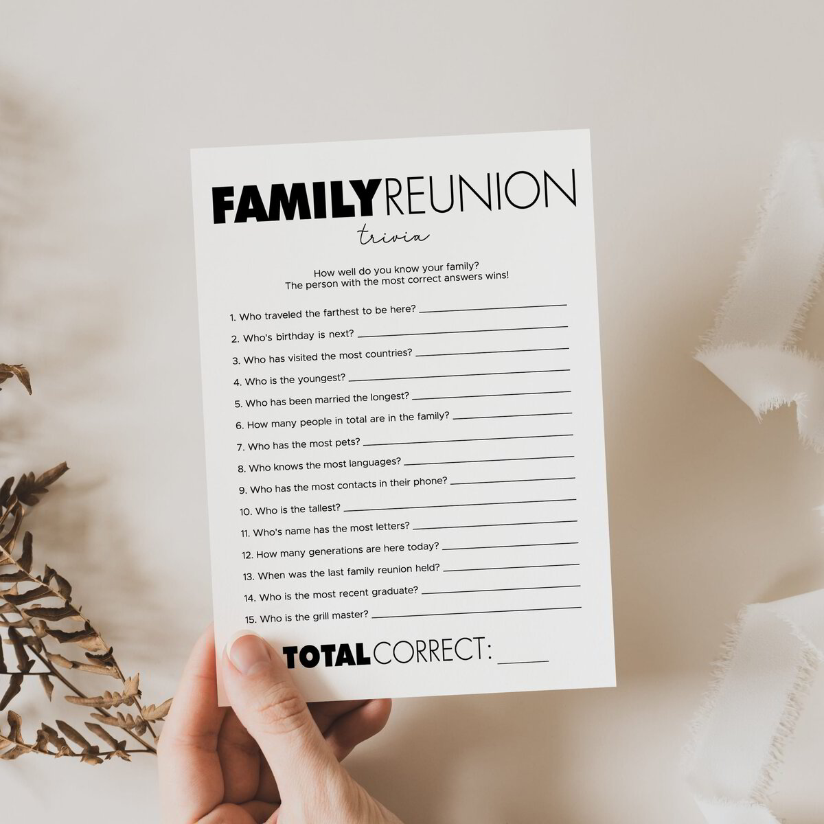 Family Reunion Trivia Quiz Modern Themed Printable