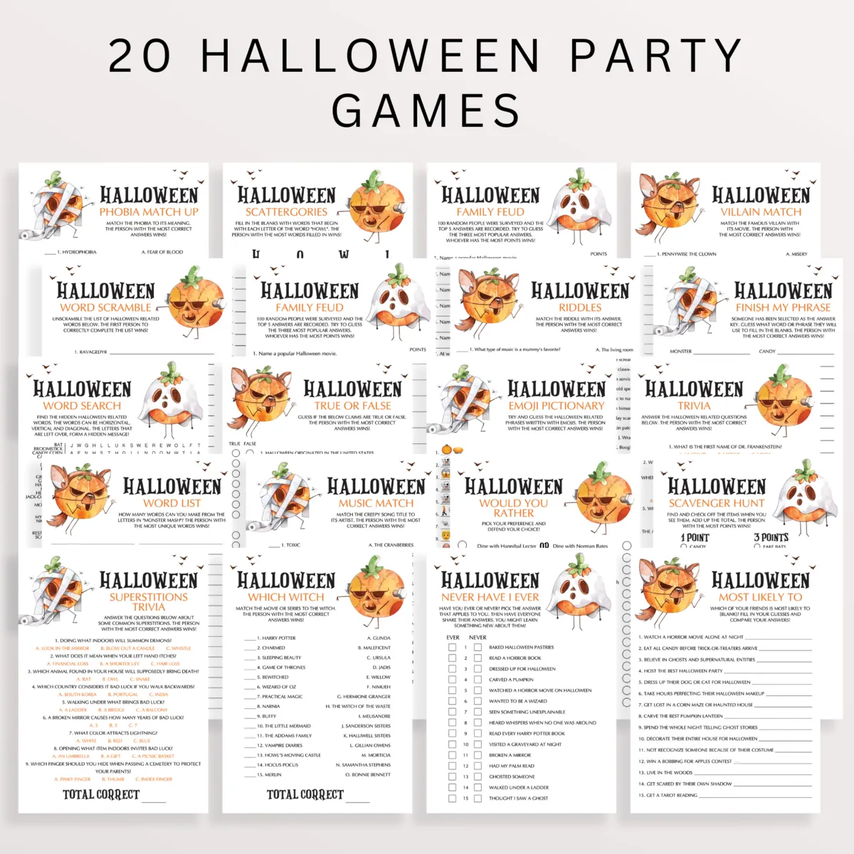 Big Halloween Games Bundle for All Ages Editable Templates