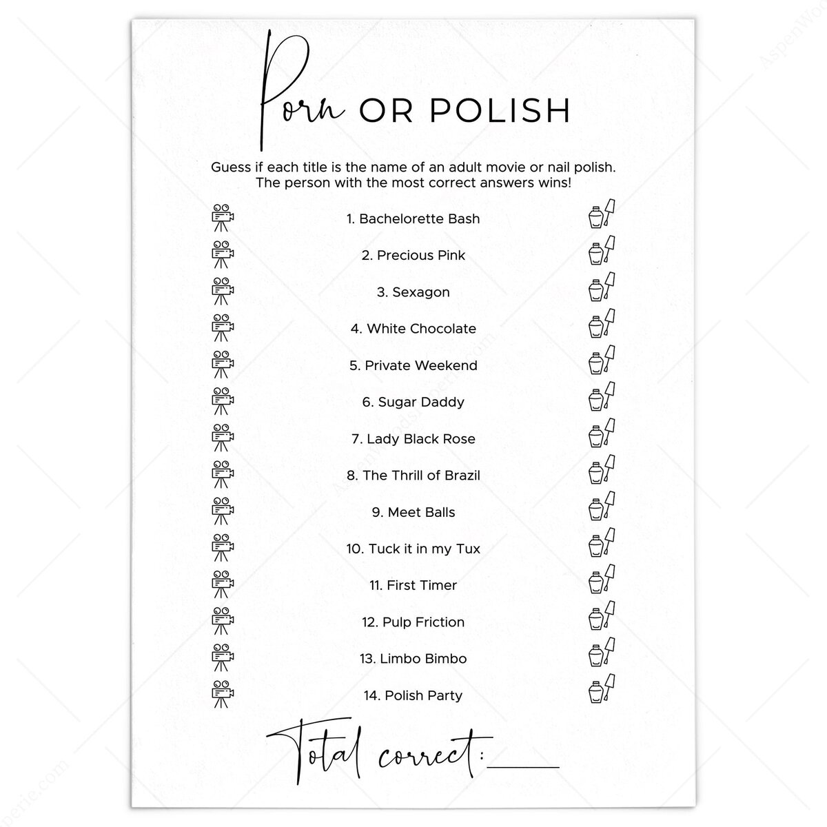 Risquée Bachelorette Porn or Polish Game | Instant Download