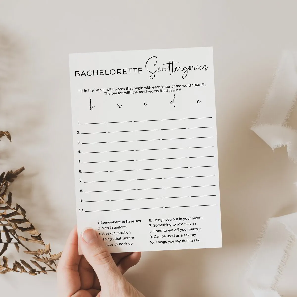 Dirty Scattergories Categories Game for Hens Night | Printable