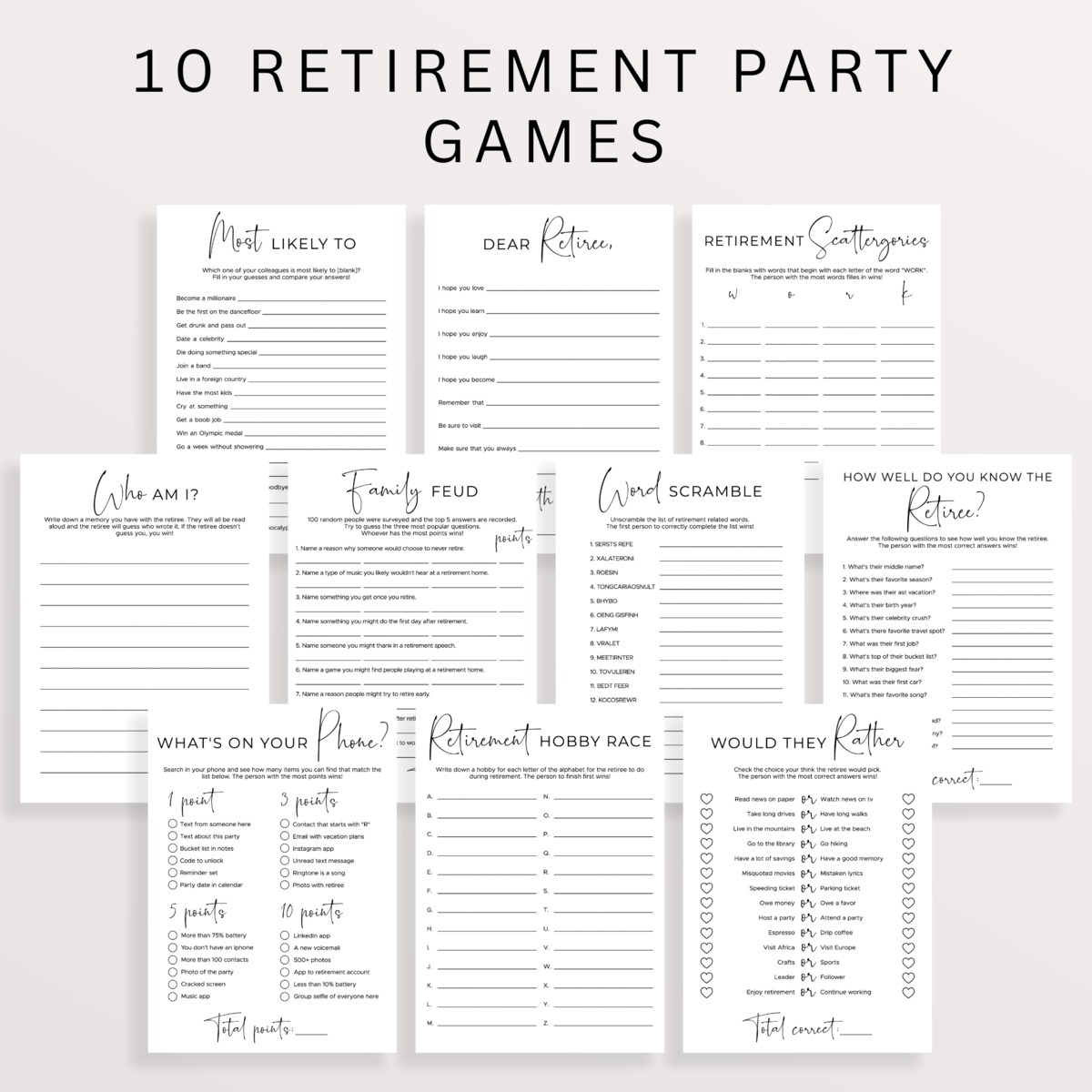 Fun Retirement Party Activities Bundle | Coworker Party