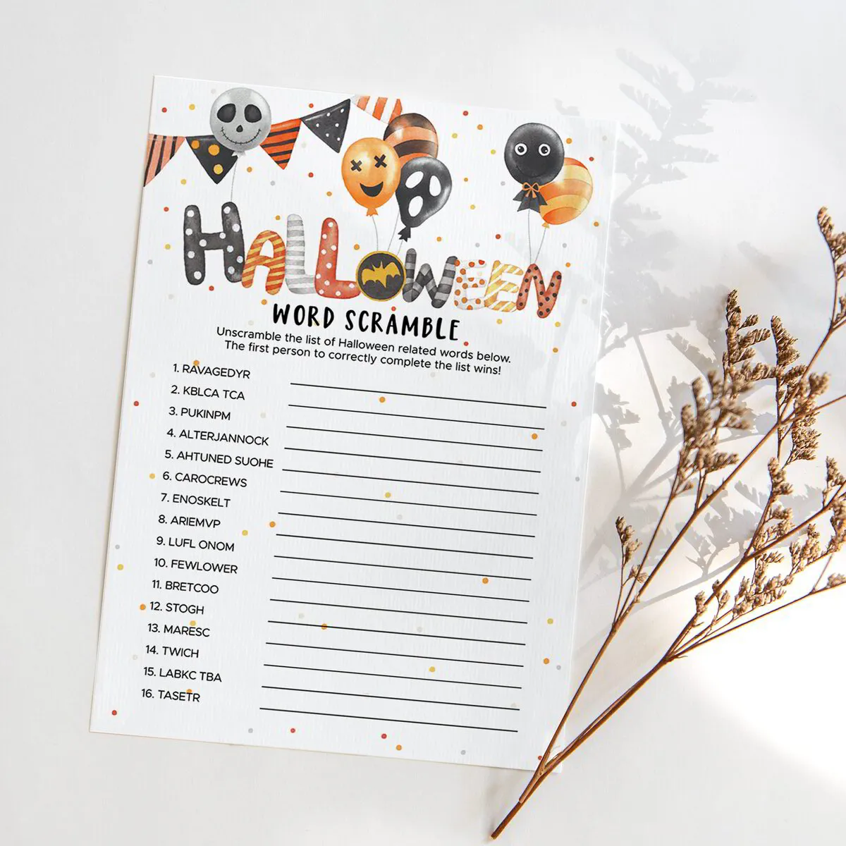 Difficult halloween word scramble with answers printable party game