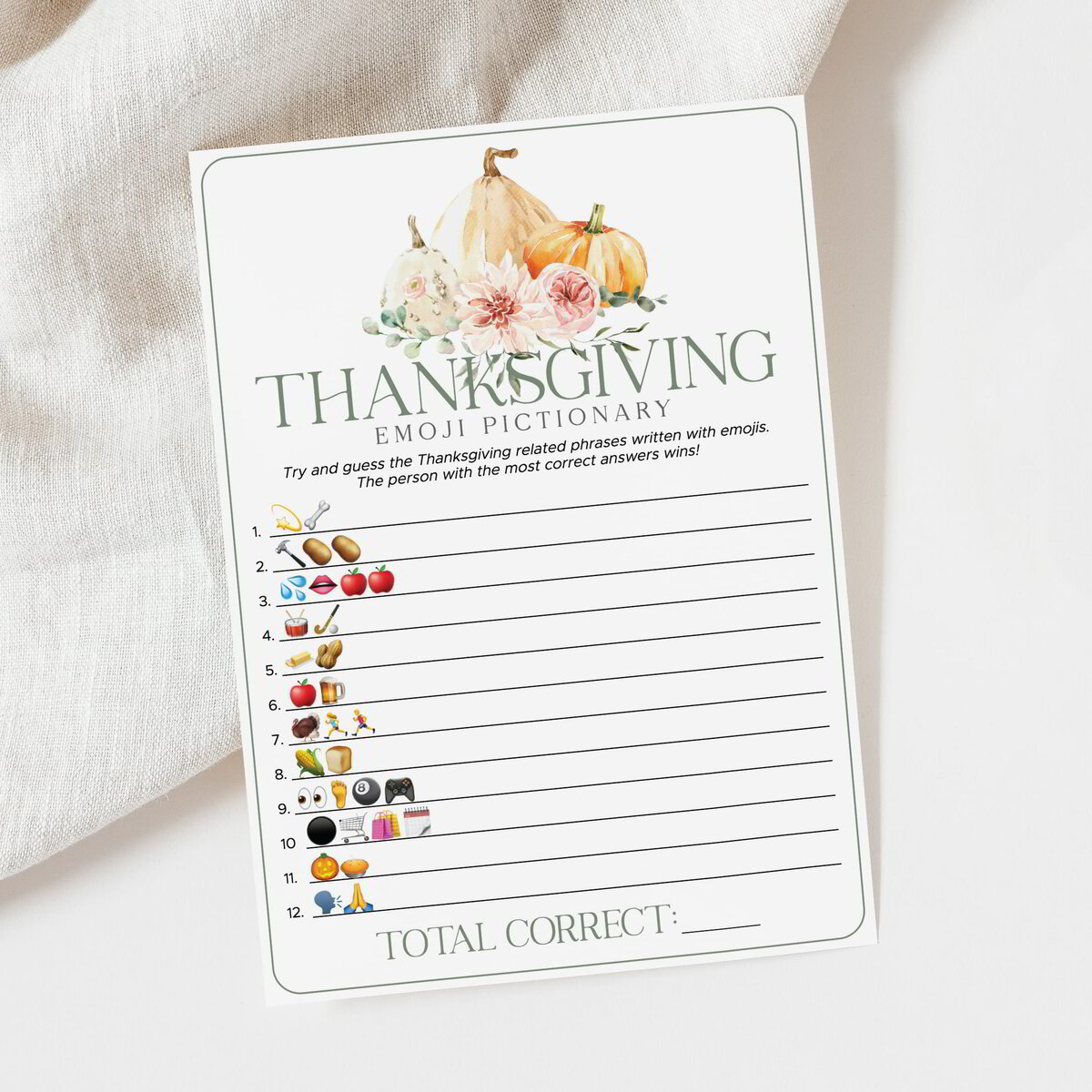 Printable Thanksgiving Emoji Game Answer Key Included | Download Now