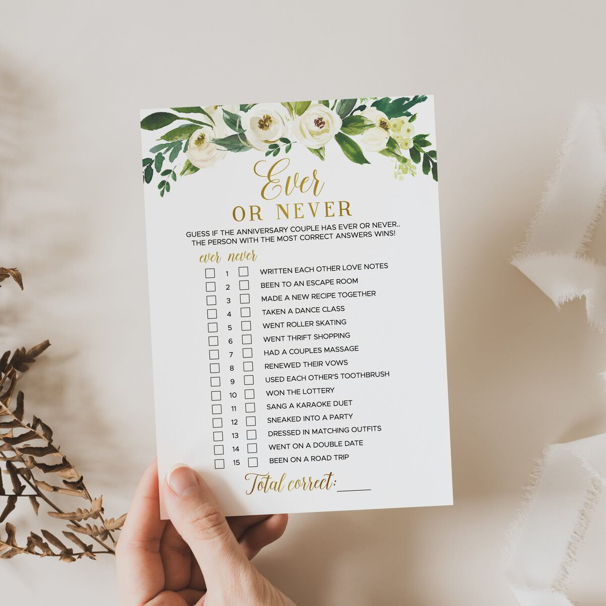 Ever or Never | Couple Game for Anniversary Party Printable