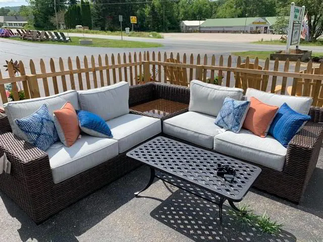 Outdoor Living Image of outdoor couch set with table.
