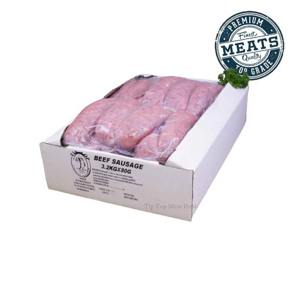 Superior Beef Sausage: 40p x 80g - 3.2kg Box