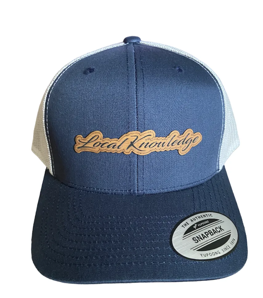 New Script Leather Patch Hats Navy + Silver
