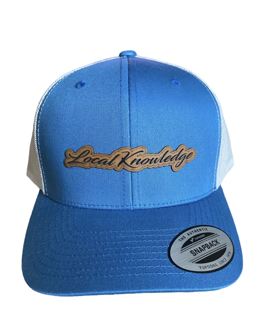 New Script Leather Patch Hats Blue + Silver